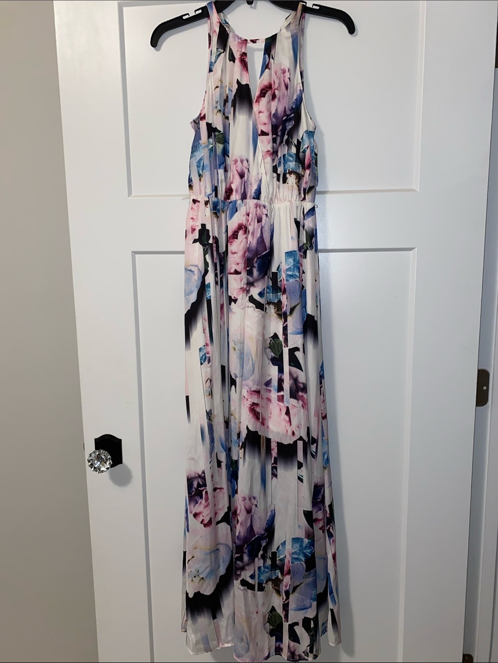 Jennifer Lopez Floral Halter Maxi Dress - White with Pink & Blue Floral Print